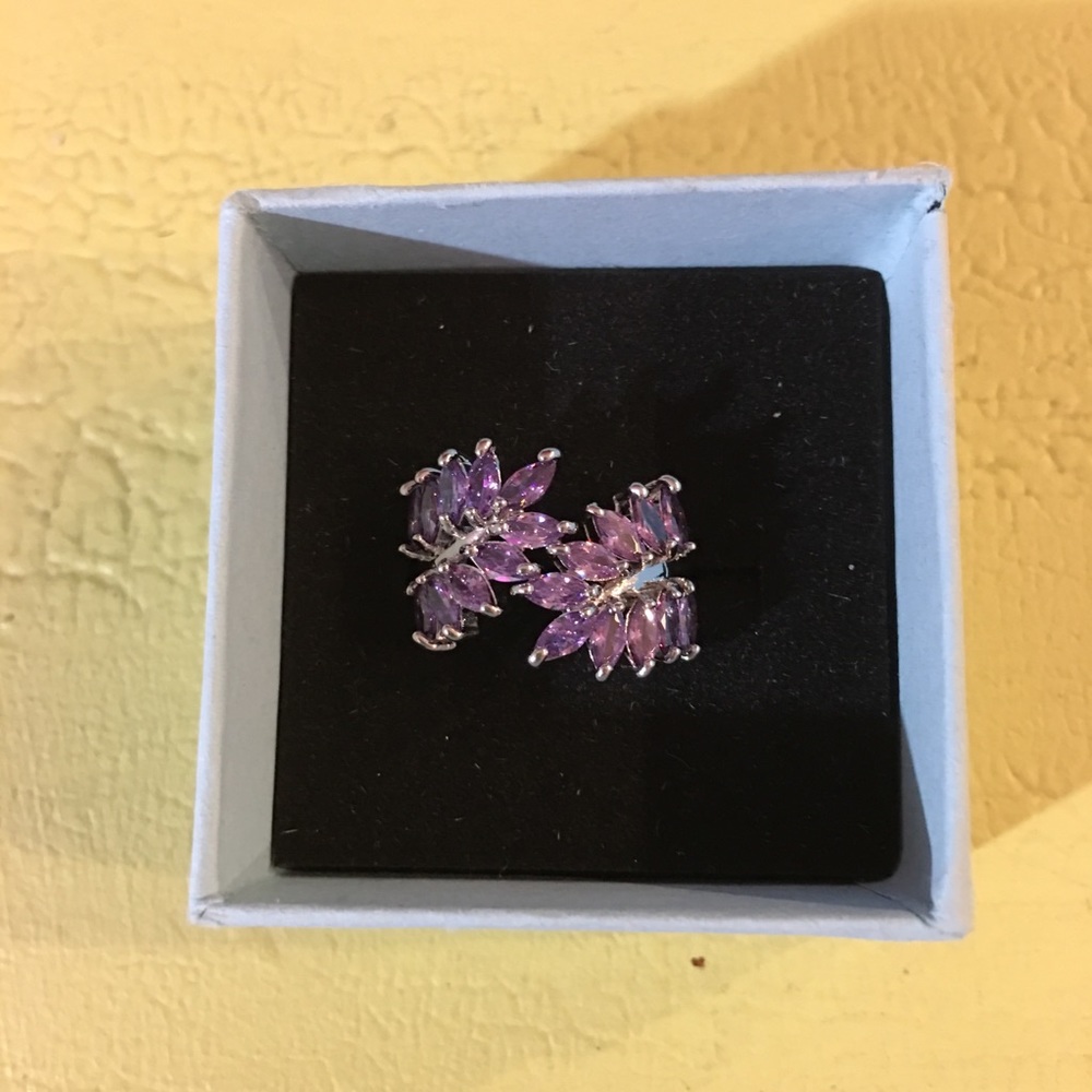 New 🛑925 Sterling Silver purple Vine Leaf Ring